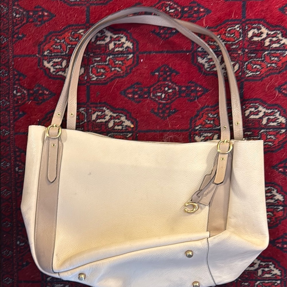 Coach Cream and Tan Shoulder Bag with Polished Finish
